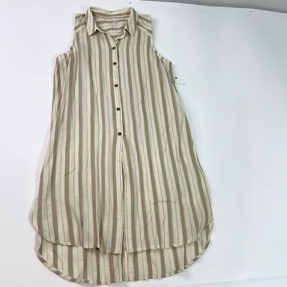 Anthropologie Top Delphine Textured Tunic Women Large Neutral Sleeveless nwt - Picture 1 of 14